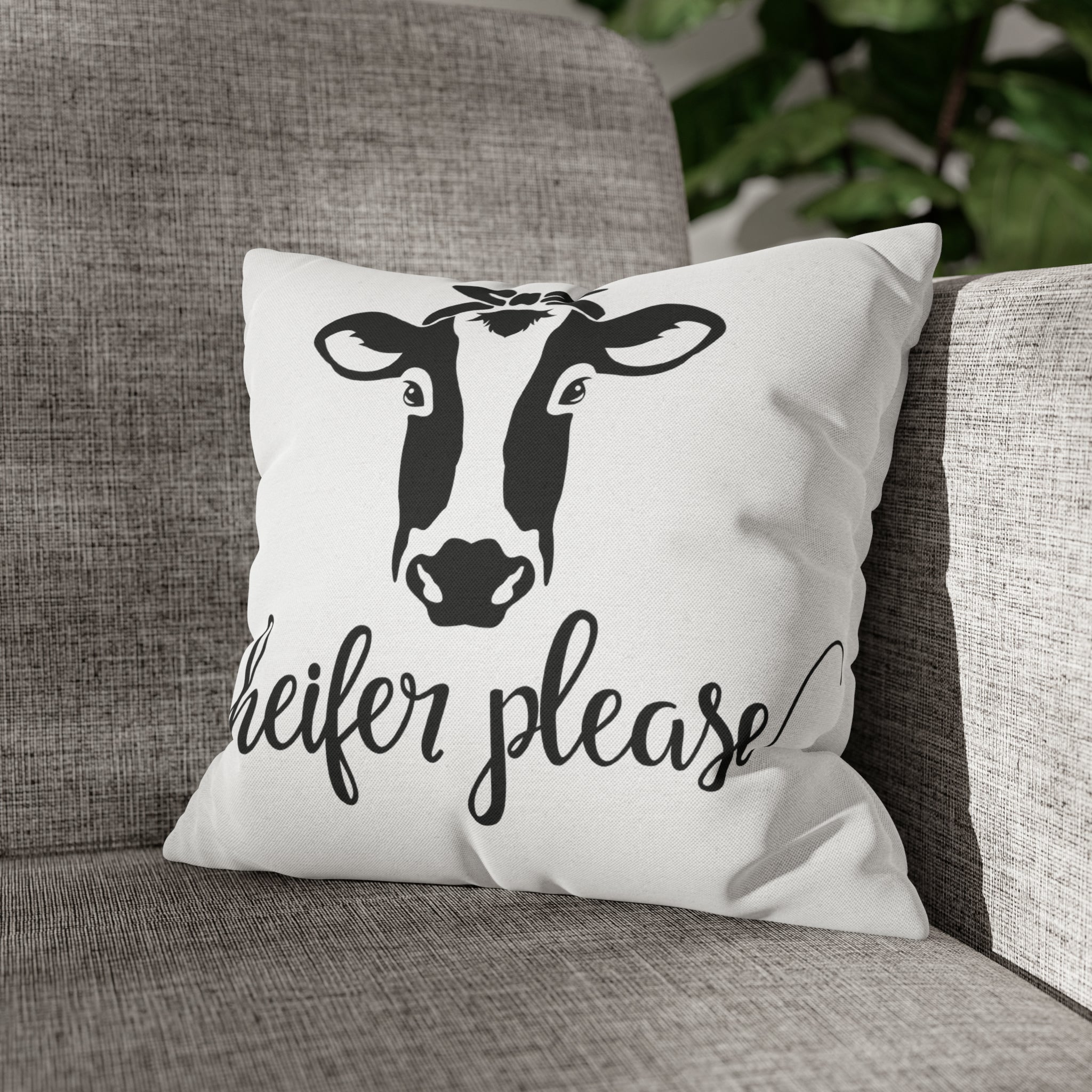 "Heifer Please!" Spun Polyester Square Pillow Case, farmhouse, cottagecore, funny cows, cow, farm, country