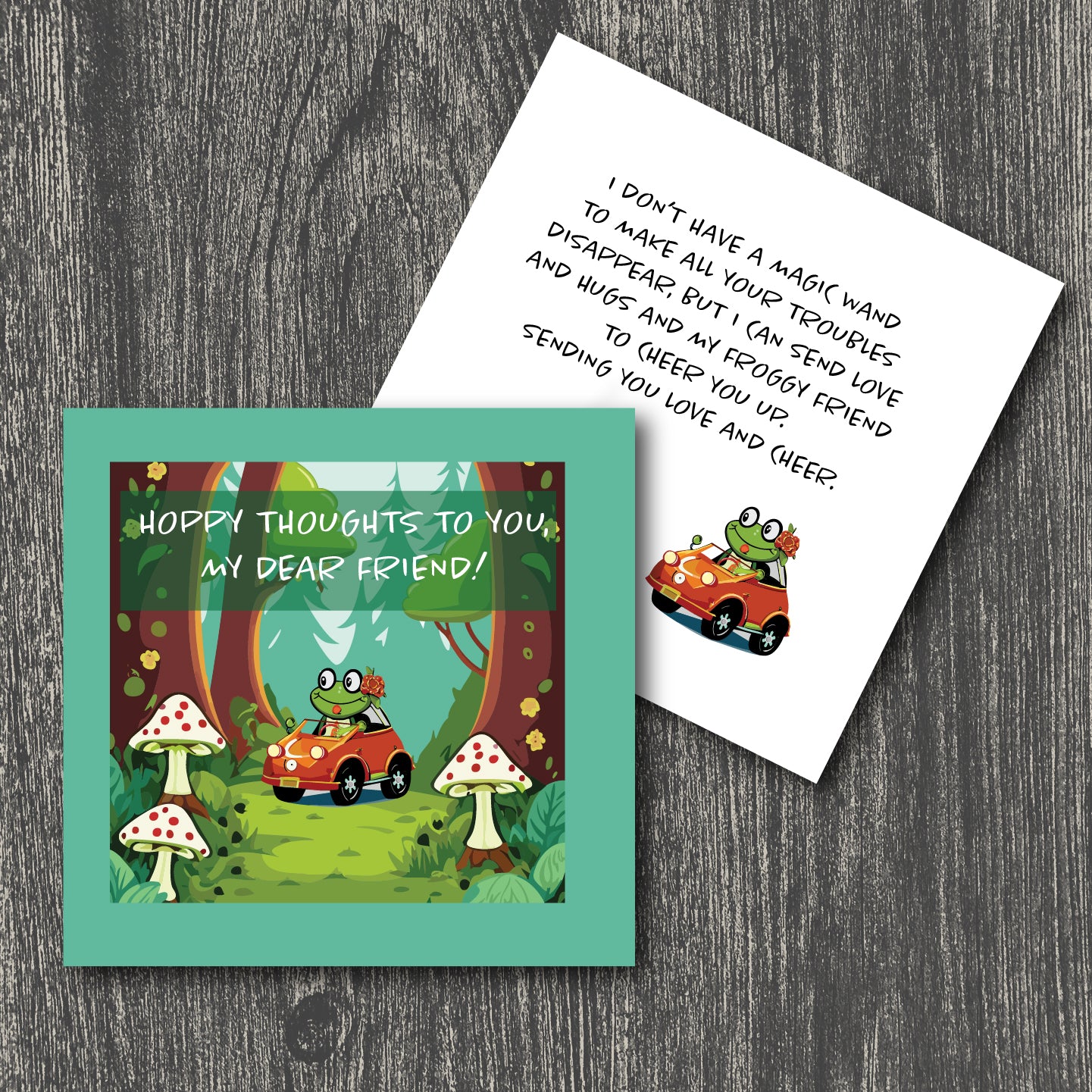 Frog Friends Cheer Card, 5.25"x5.25" square, envelope included, interior text below