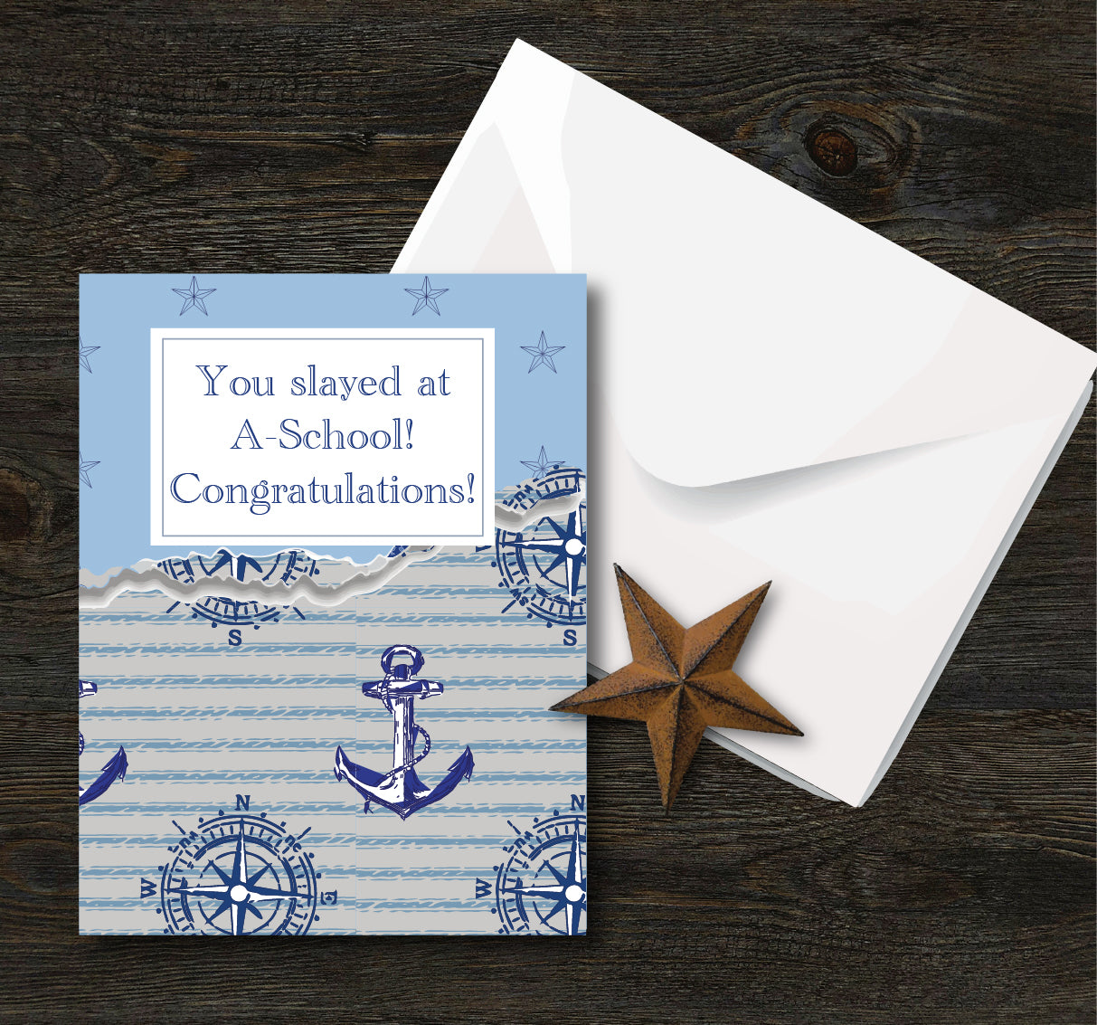 Navy, Congratulations for A School Congratulations,  5.5"x4.25", envelope included, personalization available