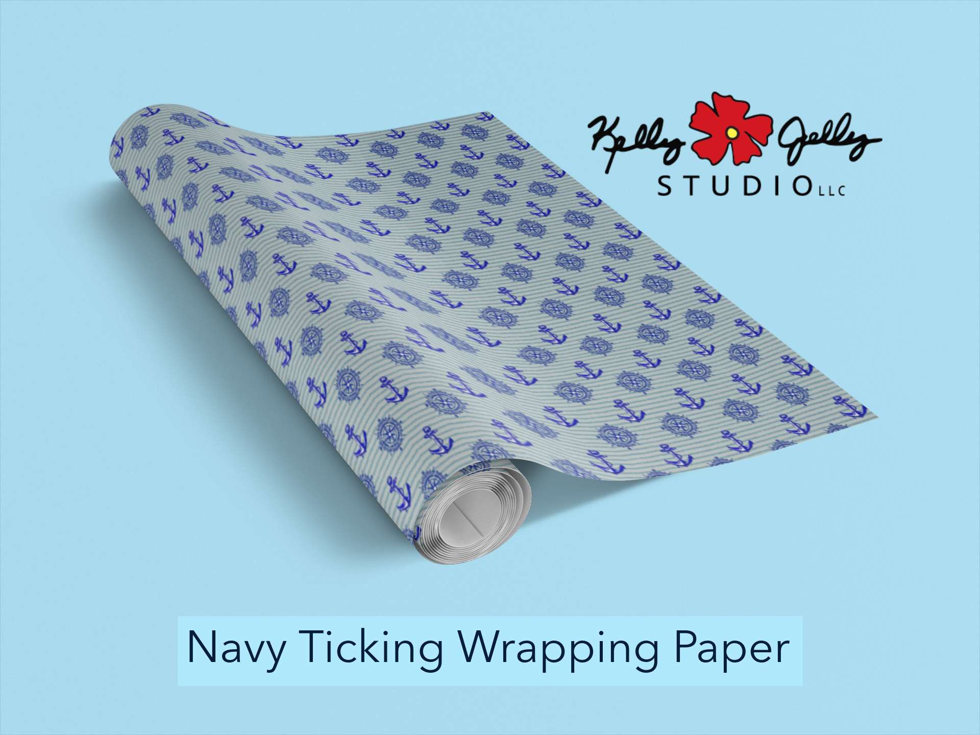 Navy Ticking Stripe Wrapping Paper, 29"x20", 5 sheets, heavy-duty, peek-proof