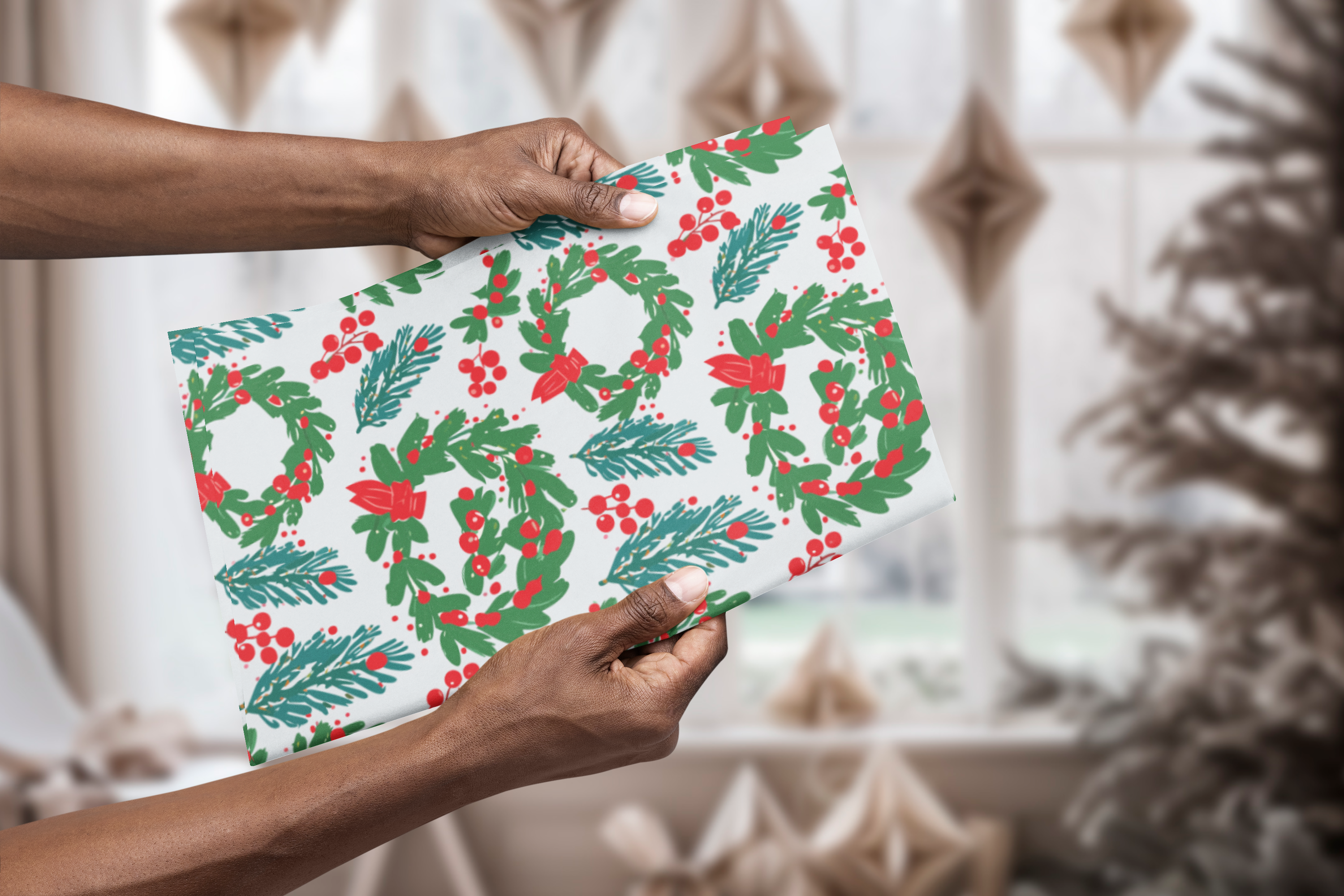 Artsy Wreath Wrapping Paper, 20" X 29", 5 sheets