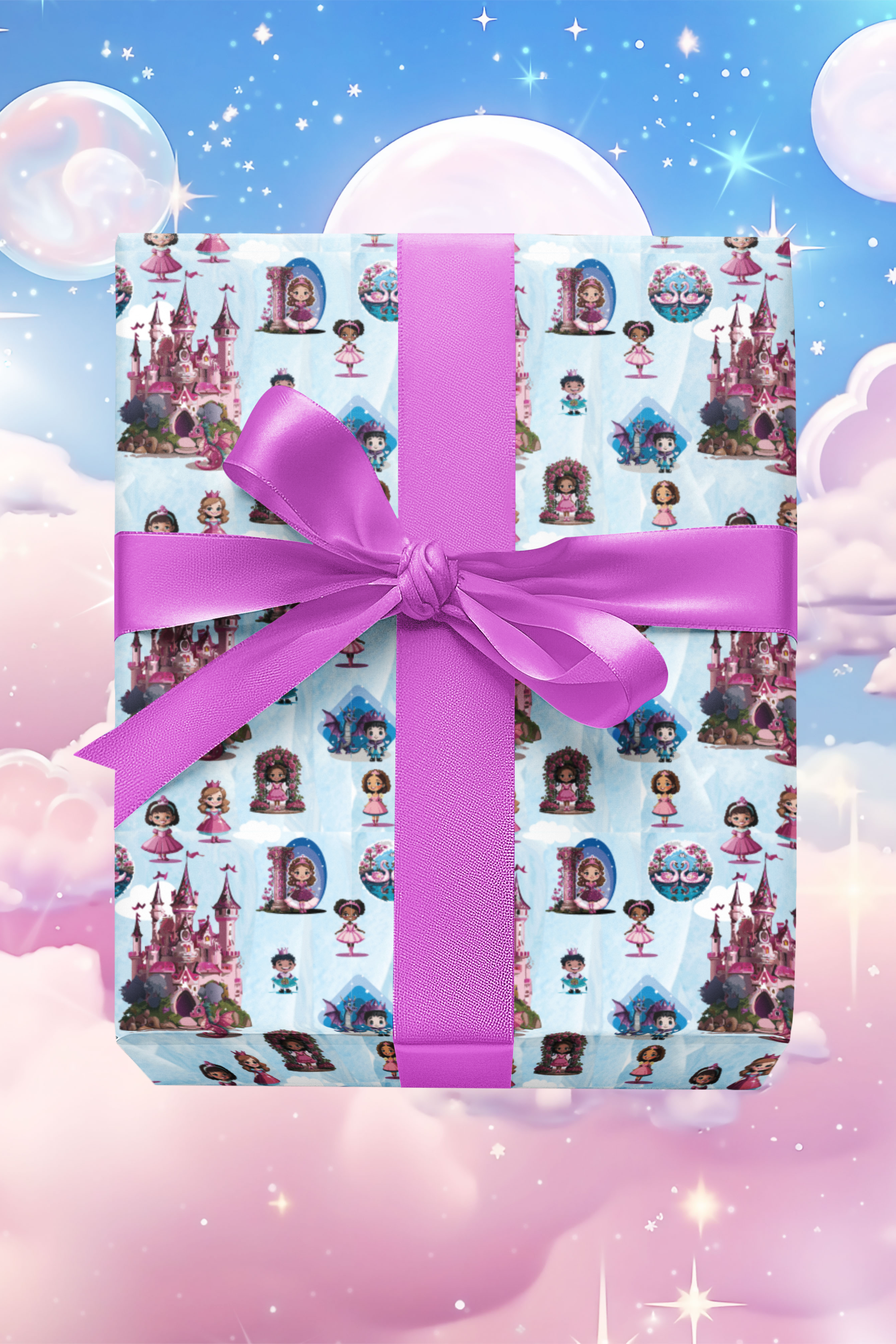 Fairytale Castle Wrapping Paper, 29"x20", 5 sheets, heavy-duty, peek-proof