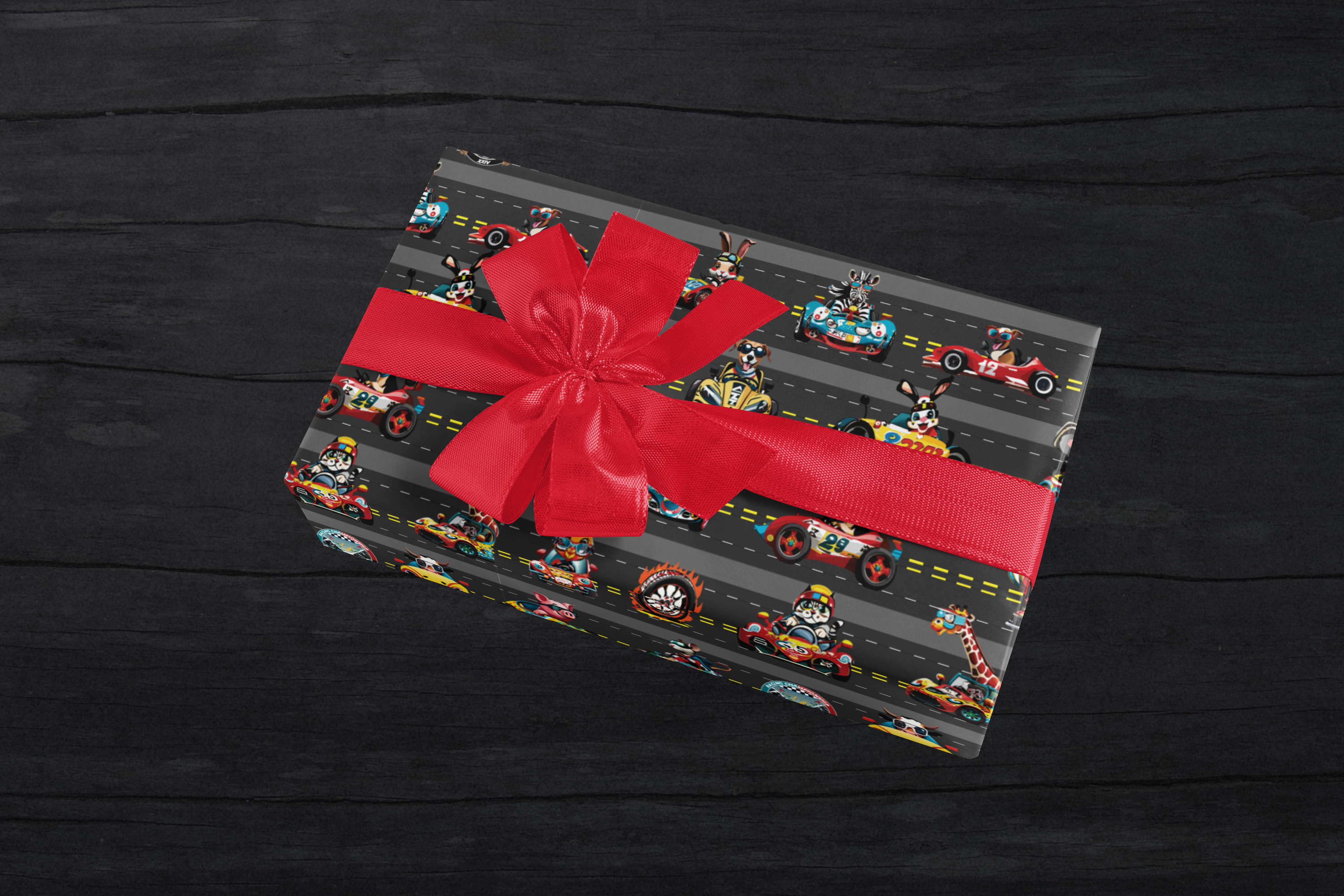 Road Zoo Racers Wrapping Paper, 29"x20", 5 sheets, heavy-duty and peek-proof