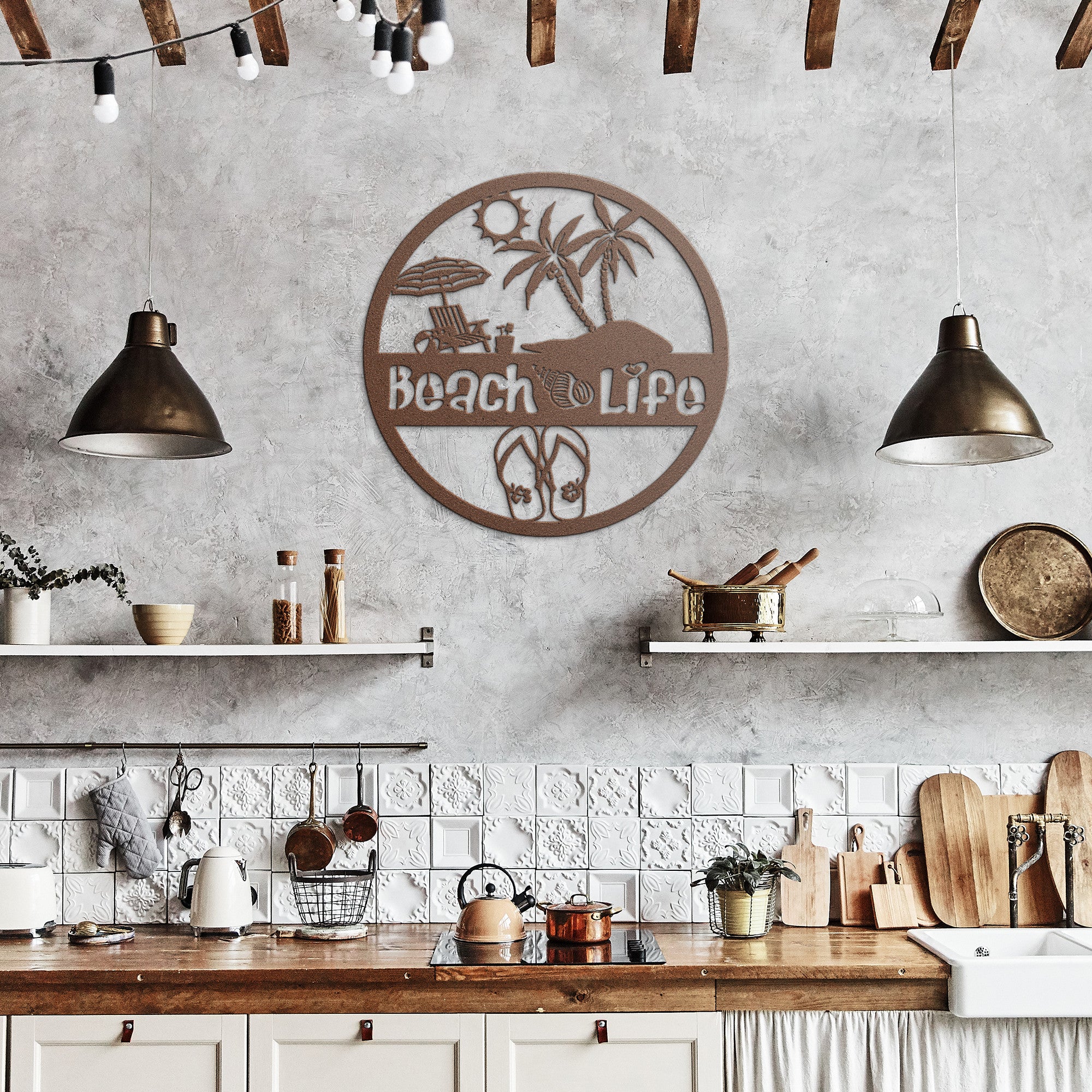 Beach Life Die Cut Metal Sign