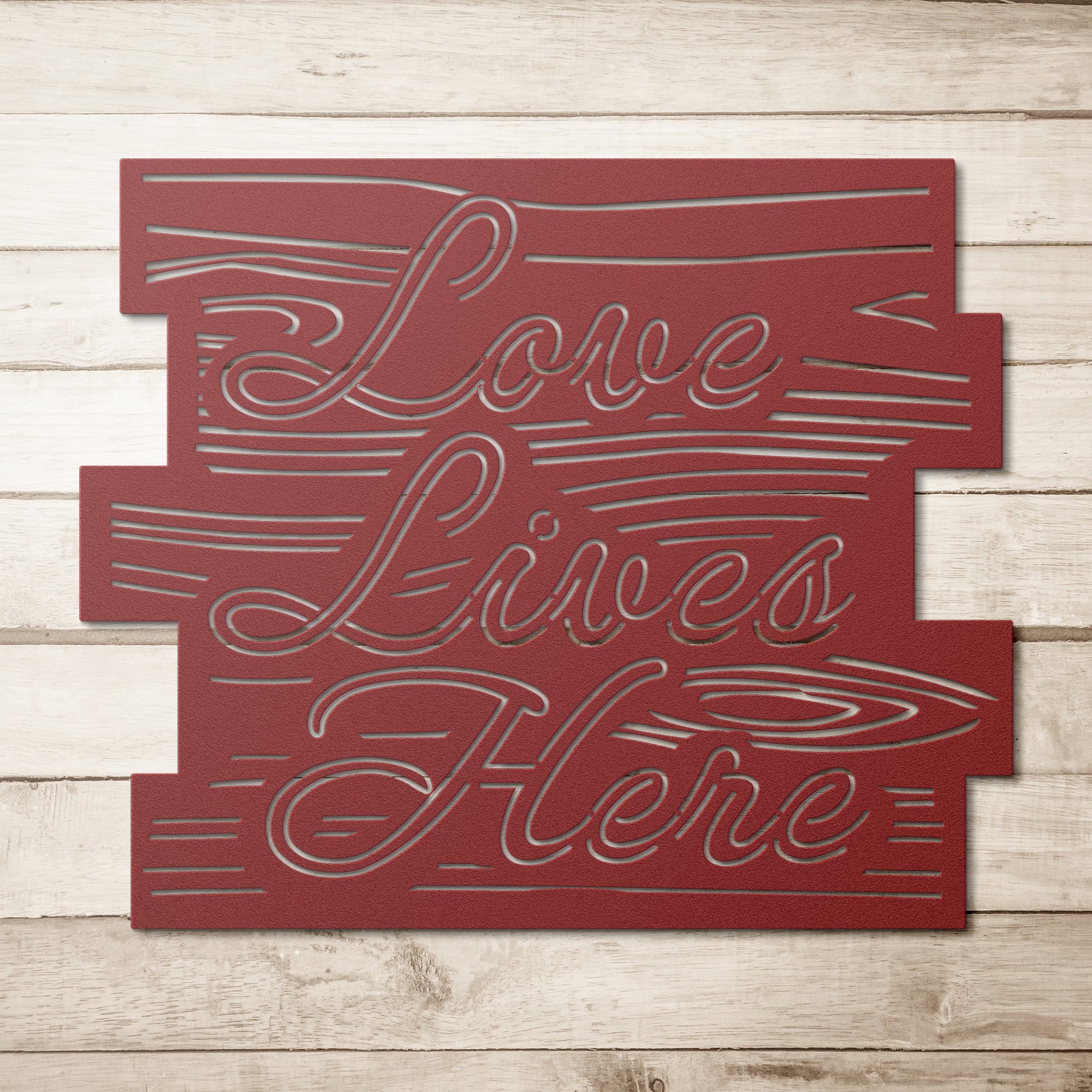Love Lives Here Die Cut Metal Sign