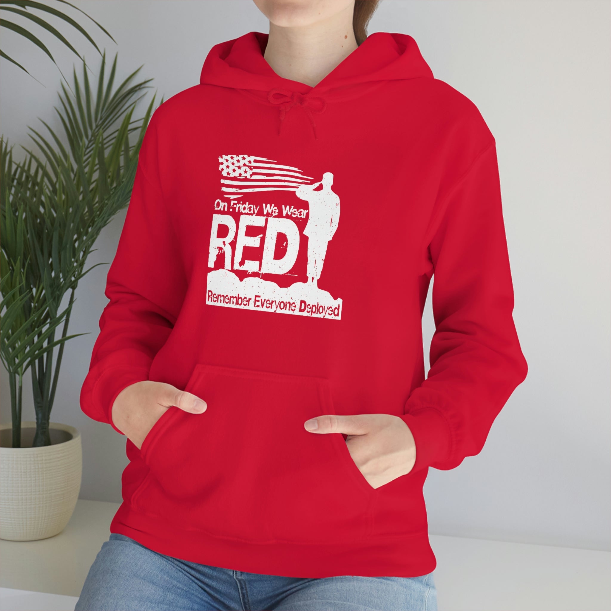 We wear RED on Friday to Remember Everyone Deployed Unisex Heavy Blend Hooded Sweatshirt
